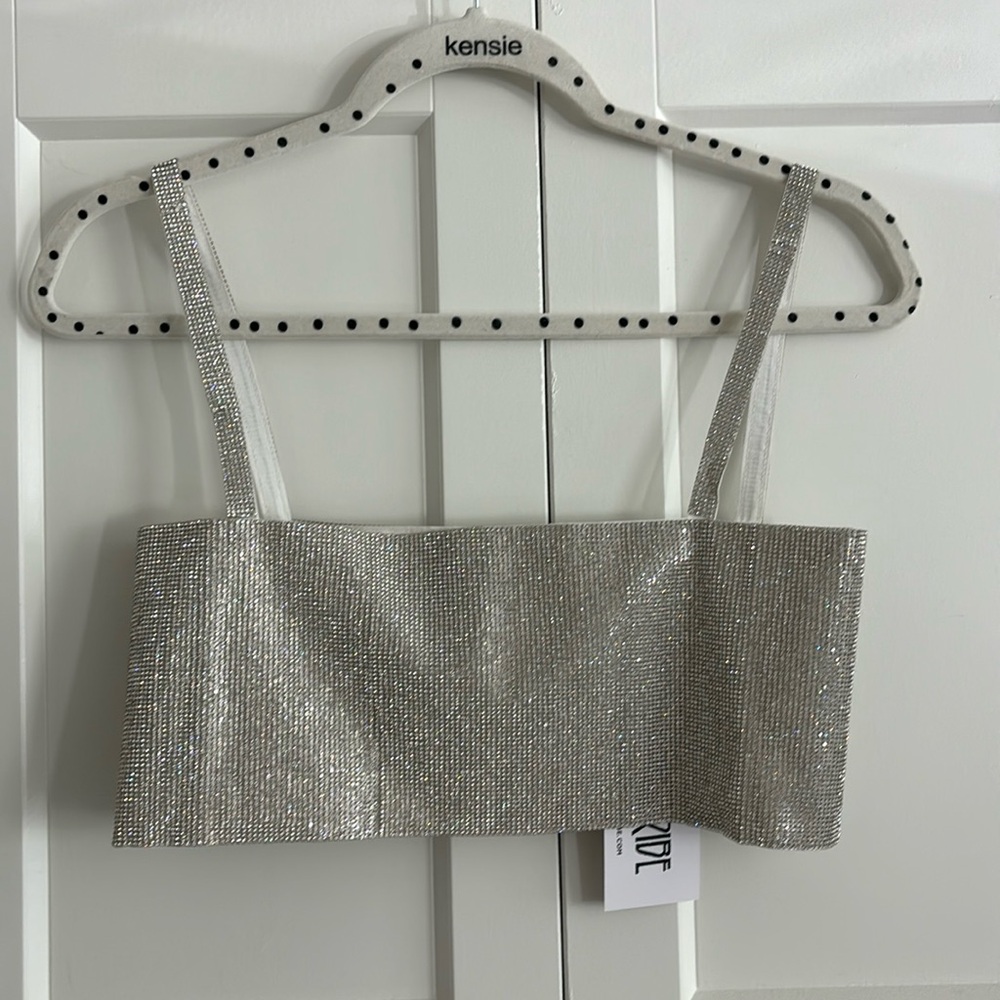 12th Tribe Shira Silver Rhinestone Crop Top